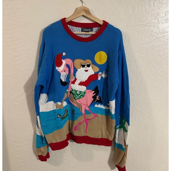 33 Degrees Santa Riding A Flamingo Ugly Christmas Sweater - Picture 1 of 11